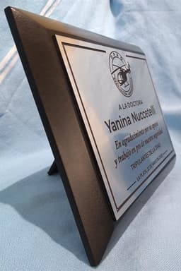 Imagen de producto Plaqueta Símil Acero/Bronce 10 x 15 con Base y Caja. Art. PSBA 1015