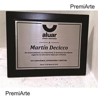 Imagen de producto Plaqueta  Acero 10 x 15 con Base y Caja. Art. PQA 1015